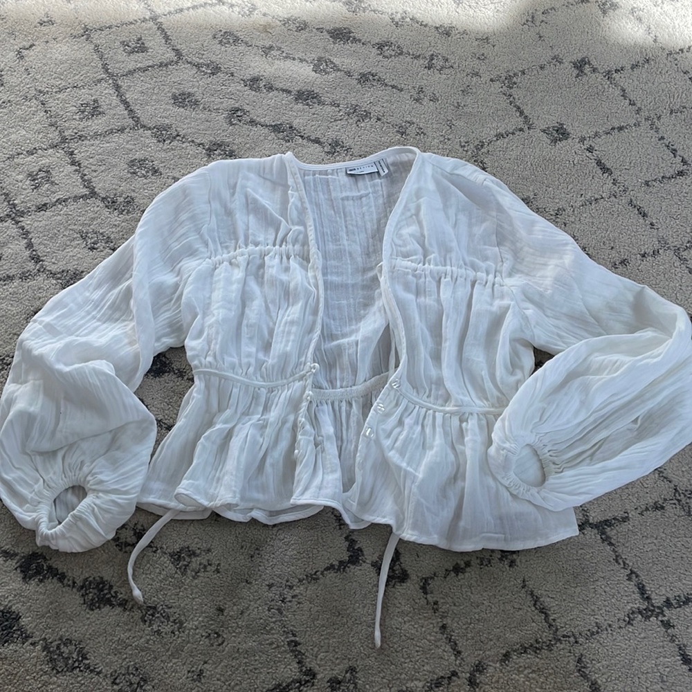 Asos puff sleeve tie top white